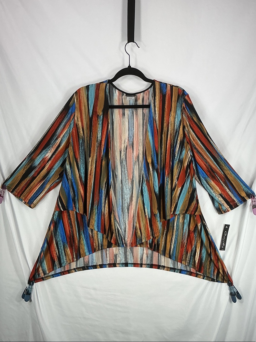 Catherine Malandrino Multicolor Brushstroke High-Low Open Cardigan